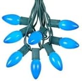 25 Foot C9 Blue Ceramic Christmas Lights Set - Indoor/Outdoor Christmas Light String - Christmas Tree Lights – Opaque Christmas Bulbs - Roofline Light String – Outdoor String Lights - Green Wire