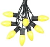 25 Foot C9 Yellow Ceramic Christmas String Light Set - Outdoor Christmas Light String - – Opaque Christmas Bulbs - Roofline Light String – Outdoor String Lights - Black Wire