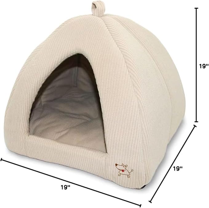 Best Pet Supplies Dog House Bed Crate Mat Tent Indoor Round Soft Plush for Small, Medium, and Large Breeds - Beige Corduroy, 19 x 19 x H:19"
