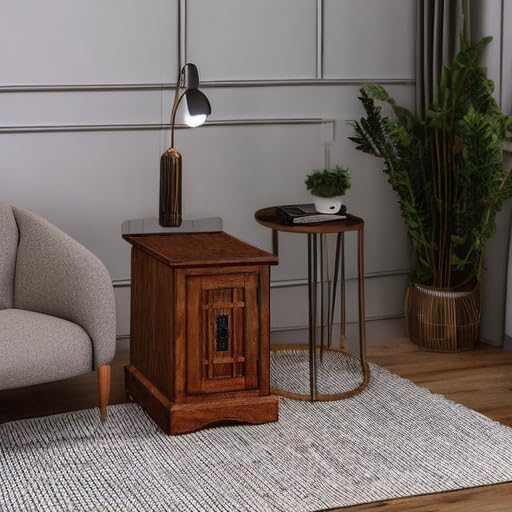 Leick Home Mission End Table, Solid Wood, 1-Door Cabinet, Narrow, Easy-Assembly, For Living Room/Bedroom, Mission Oak, 20.0 in. L x 15.0 in. W x 23.0 in. H, 82401