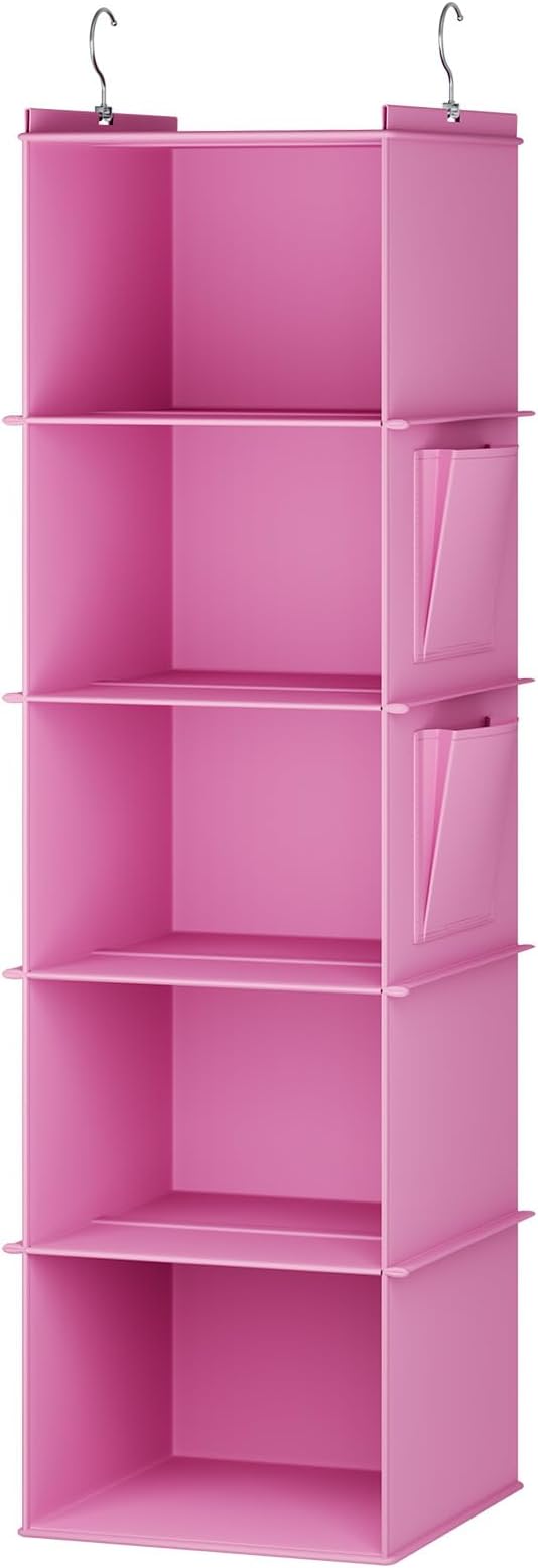 YOUDENOVA Hanging Closet Organizer, 5-Shelf Closet Hanging Storage Shelves, Light Pink