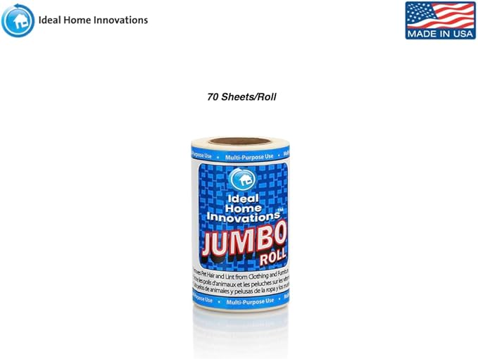 Jumbo Lint Rollers - Extra Sticky Pet Hair Remover for Clothes, Carpet, Furniture & Car - Dog/Cat Hair Lint Remover - 50 Rolls, 3500 Sheets - Easy Peel, Made in USA