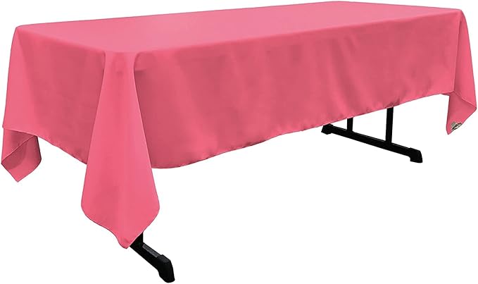 LA Linen Polyester Poplin Washable Rectangular Tablecloth, Stain and Wrinkle Resistant Table Cover 60x120, Fabric Table Cloth for Dinning, Kitchen, Party, Holiday 60 by 120-Inch, Hot Pink
