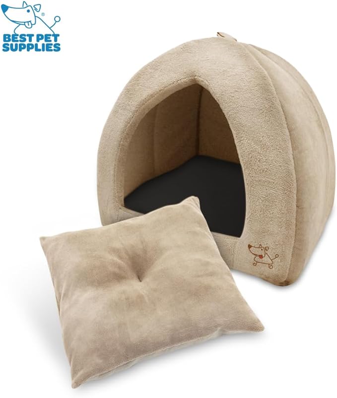 Best Pet Supplies Dog House Bed Crate Mat Tent Indoor Round Soft Plush for Small, Medium, and Large Breeds - Tan, 18 x 18 x H:16"