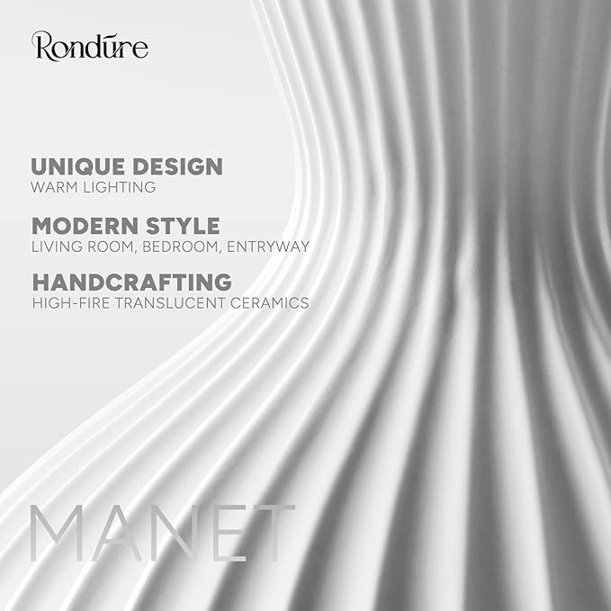 RONDURE 11.6" Modern Ceramic Table Lamp, Modern Bedside Lamps for Bedroom, Living Room and Nightstand, White Translucent Ceramic Shade, Warm Ambient Lighting, Home Decor