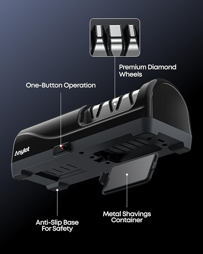 Electric Knife Sharpener for Kitchen Knives, 3-Stage Professional Knife Sharpening System with 100% Diamond Abrasives, 20° Precision Knife Sharpening Angle Guide, afilador de cuchillos electrico