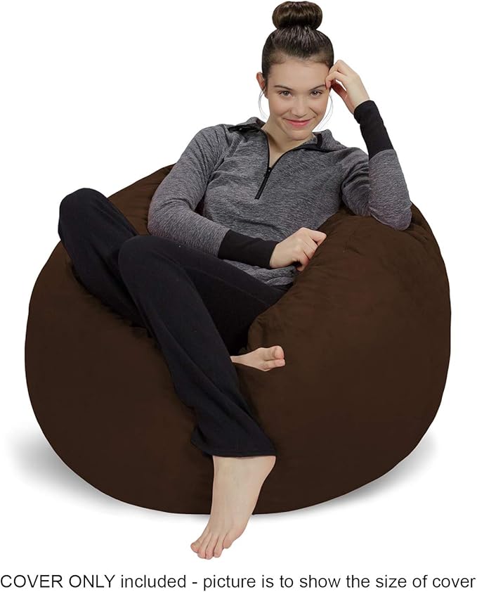 Sofa Sack Bean Bag Chair Cover Only, for Adults and Kids,Without Filling Comfy Fluffy Round or Oval Beanbag Chair Cover Replacement, Lazy Sofa Cover for Reading Chair or Floor Chair,3 Foot,Chocolate