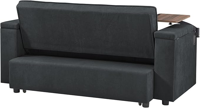 65'' Convertible Sleeper Sofa Bed with Adjustable Backrest, Chaise Lounge, Side Table & USB/Type-C Ports – Stylish & Functional Addition to Any Living Room (Drak Grey)