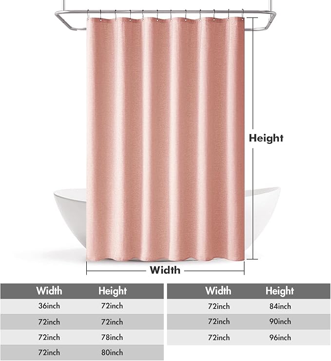 MIULEE Extra Long Linen Shower Curtain 84 Inch Long with 12 Metal Hooks Modern Washable Heavy Fabric Shower Curtain Set Waterproof Thick Cloth Shower Curtains for Bathroom Bathtub,72 x 84, Blush Pink