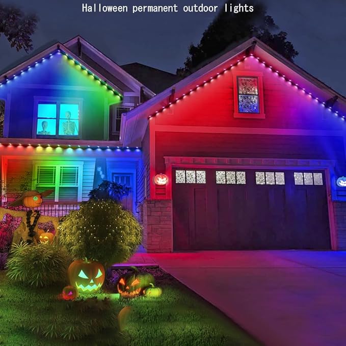 Permanent Outdoor Lights for House, 100ft Smart RGB+IC Color Outdoor Lighting with 63 Scene,IP67 72 LED Eaves Lights for Holiday, Christmas, Daily Lighting, Smart Life APP Control, C5103-A