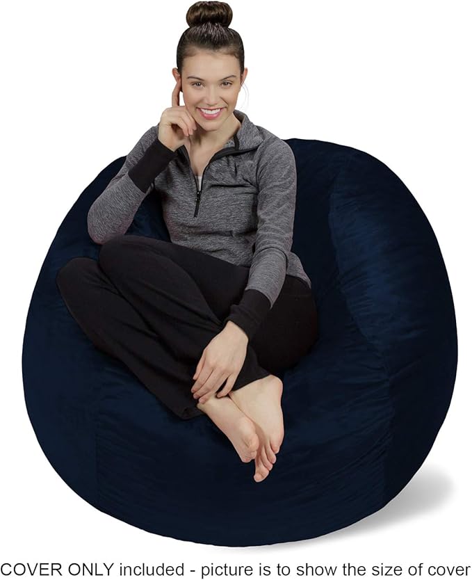 Sofa Sack Bean Bag Chair Cover Only, for Adults and Kids, Without Filling Comfy Fluffy Round or Oval Beanbag Chair Cover Replacement, Lazy Sofa Cover for Reading Chair or Floor Chair, 4-Feet, Navy