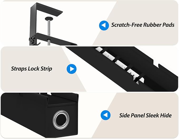 Under Desk Cable Management Tray No Drill, 30 Inch Cord Organizer with Oxford Fabric, Clamp Mount, Holds 30 lbs, Large Cable Rack for Gaming & Home Office Standing Desk