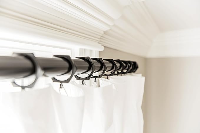 BlastHome® Luxury Curtain Rings - Premium Metal with Quiet, Smooth Nylon Inserts - Pinhooks and Clips Included - 1 1/2" Inside Diameter - 9 Rings for One Standard Curtain - Tuxedo Black