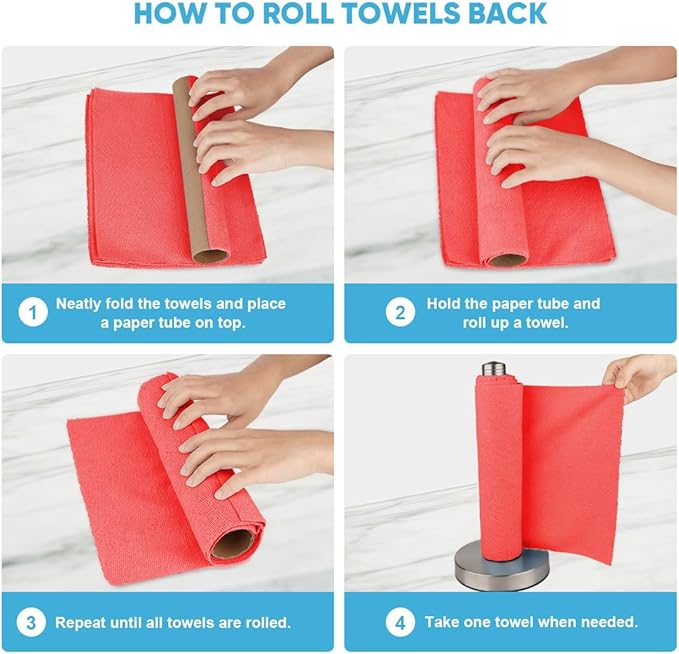 AIDEA Microfiber Cleaning Cloth Roll, Red Shop Towels 55 Sheets Washable, Microfiber Towels for Cars, Shop Rags Reusable Paper Towel for Automotive, Workshop, House, Kitchen, Cleaning Supplies11×9"