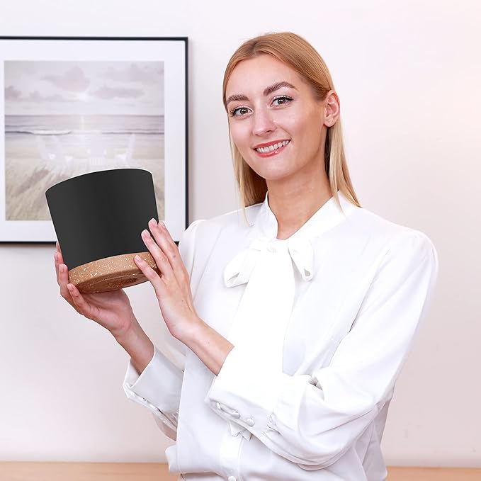 ZMTECH Plant Pots, Set of 6 6.5'' Self Watering Plastic Planter with Drainage Hole and Saucer,Modern Decorative Flower Pot for Indoor Outdoor House Plants, Succulents, Flowers - Dark Gray