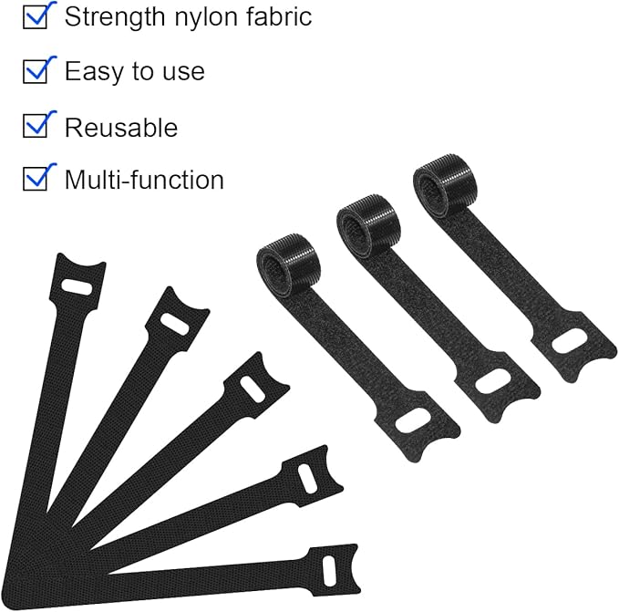 100 PCS 8 Inch Reusable Cable Ties, Adjustable Cable Management Wire Straps with Hook and Loop, Multi-purpose for Home, Office and Data Centers Organizer by QINGLER