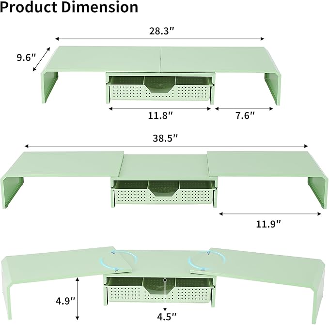 Dual Monitor Stand Riser with Drawer, Desk Organizer and Accessories, Metal Laptop Stand for Desk, Workspace Desktop Stand for Computer, Laptop, TV and More (Mint Green)