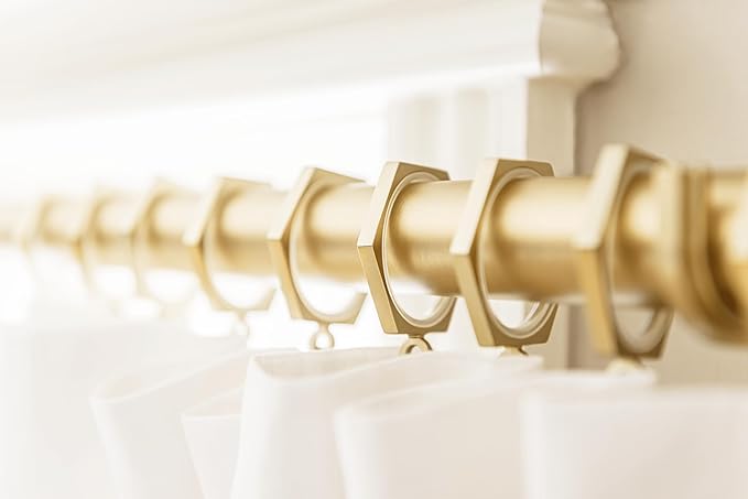BlastHome® Luxury Curtain Rings - Premium Metal with Quiet, Smooth Nylon Inserts - Pinhooks and Clips Included - 1 1/2" Inside Diameter - 18 Rings for Two Standard Curtains - Brushed Gold