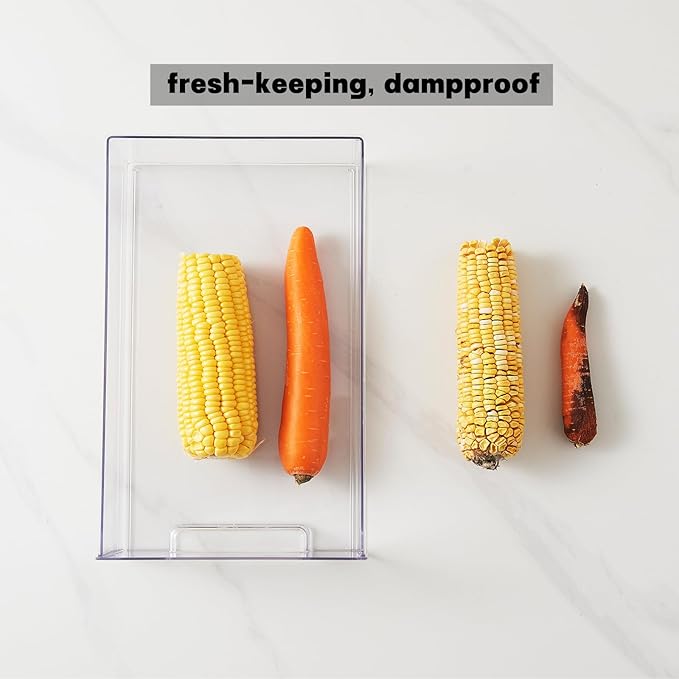 PeJeyiee 2 Pack Clear Stackable Refrigerator Organizers and Storage Drawers - Pull-Out Fridge Bins with Anti-Slip Base & Easy Clean, Plastic Organizers for Kitchen Pantry Cabinet Closet (Medium)