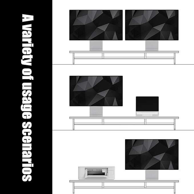 Dual‑Tier Monitor Stand for Modern Desk Setup – Minimalist Wooden and Metal Riser Shelf with Transparent Acrylic Feet for Dual Monitors, Laptops, Home Office Aesthetic,Beige and White