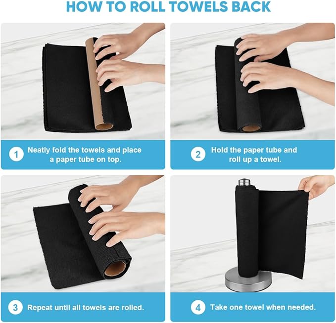 AIDEA Microfiber Cleaning Cloth Roll 55 Sheets, Black Microfiber Towels for Cars, Shop Rags Washable, Cleaning Rags Reusable Paper Towels for Automotive, Workshops, House, Cleaning Supplies 11×9"