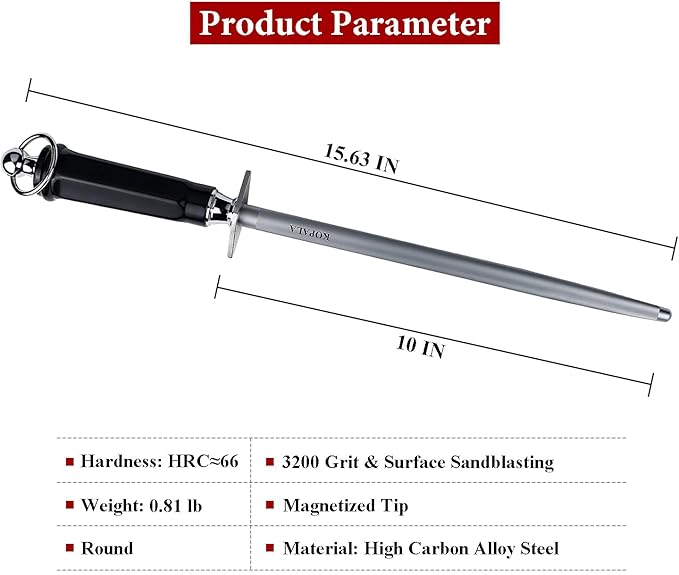 Sharpening Steel Knife Sharpener Rod Round 10 Inches Honing Steel for Knives Dark