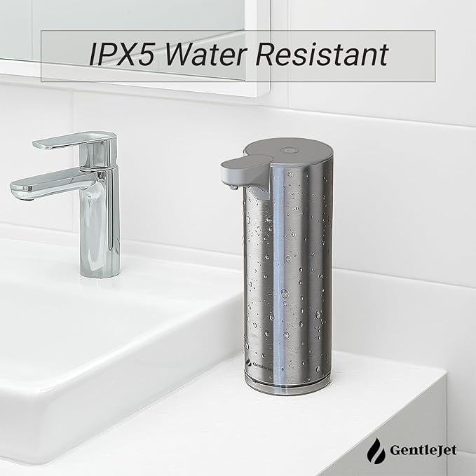 EasyFoam Automatic Foaming Soap Dispenser - Rechargeable Automatic Soap Dispenser Touchless for Bathroom or Kitchen, Motion Sensor, 2 Levels, IPX5 Water-Resistant, 9.5oz (Silver)