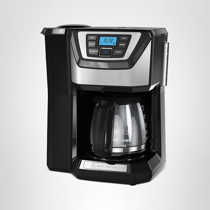 BLACK+DECKER 12-Cup Mill and Brew Coffee Maker, Automatic Grind and Brew Drip Coffee Machine, Programmable, Sneak-A-Cup, Reusable Filter.