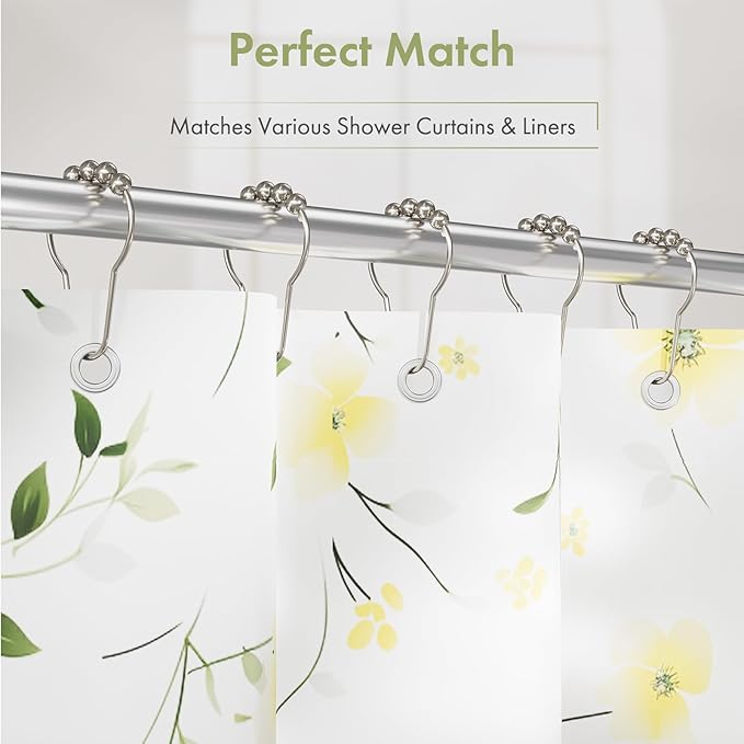 Amazer Shower Curtain Hooks, Decorative Shower Curtain Hooks Smooth, 12pcs Shower Hooks and 13ft Clear Curtain Hooks Prevents Shower Hooks from Snagging