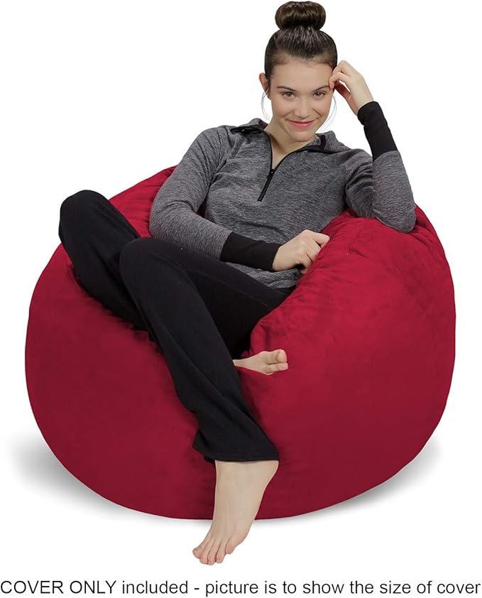 Sofa Sack Bean Bag Chair Cover Only, for Adults and Kids, Without Filling Comfy Fluffy Round or Oval Beanbag Chair Cover Replacement, Lazy Sofa Cover for Reading Chair or Floor Chair, 3 Foot, Cinnabar