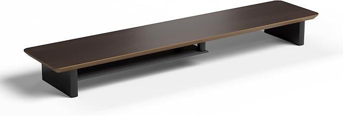 Walnut Dual‑Tier Monitor Stand for Modern Desk Setup – Minimalist Wooden Riser Shelf for Dual Monitors, Laptops, Home Office Aesthetic (Dark Walnut, Large)