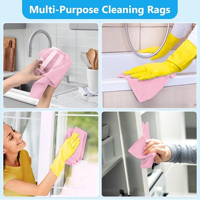 GLIMGLINT Microfiber Cleaning Cloth, 100 Pack Shop Towels, Lint-Free, Ultra Absorbent Reusable or Disposable Microfiber Cloths for Kitchen, Car, Cleaning Rags, 11" x 9", Red