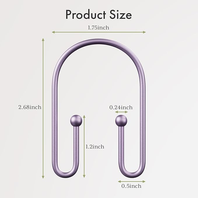 AmazerBath Shower Curtain Hooks, Purple Double Shower Curtain Hooks Rust Proof Non-Slip Shower Hooks for Shower Curtain, Sturdy Shower Curtain Rings Metal Shower Hooks Ring Bathroom 12Pcs