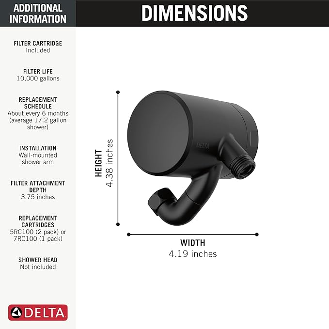 Delta Faucet Clarifi Premium Shower Filter Attachment with Filter, Hard Water Shower Filter, Shower Head Filter, Matte Black 5SF100-BL