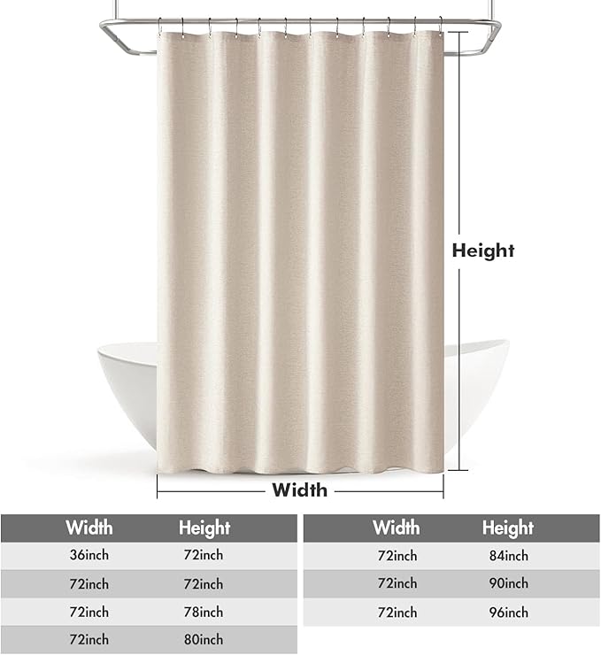 MIULEE Linen Shower Curtain with 12 Metal Hooks Modern Heavy Duty Washable Beige Fabric Shower Curtain Set Waterproof Neutral Thick Cloth Shower Curtains for Bathroom Bathtub Washable, W72*L72, Cream