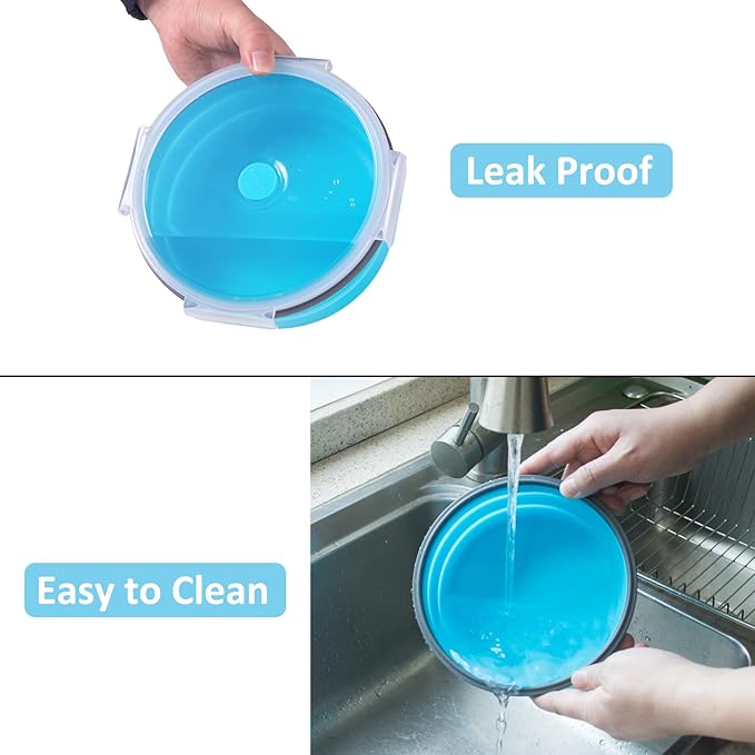 Collapsible Food Storage Containers with Airtight Lid, 40.5 oz, Kitchen Stacking Silicone Collapsible Meal Prep Container Set for Leftover, Microwave Freezer Dishwasher Safe, 4 Colors Round, Set of 4