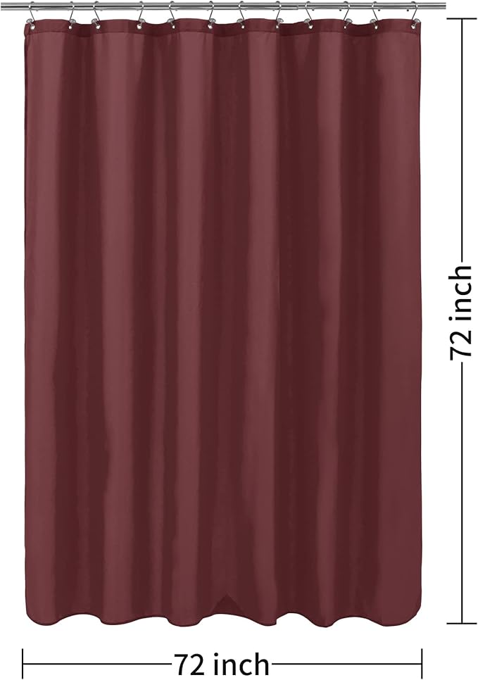 ALYVIA SPRING Burgundy Red Fabric Shower Curtain Liner Waterproof - Soft Hotel Quality Cloth Shower Liner with 3 Magnets, Light-Weight & Machine Washable - Standard Size 72x72, Burgundy