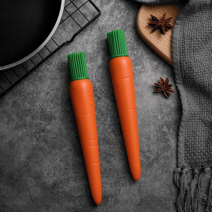 Silicone Carrot Shaped Basting Brush, Orange with Green Bristles, Kitchen Baking Tool