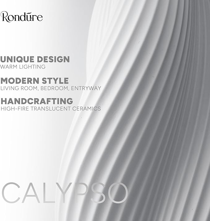 RONDURE 11.9" Modern Ceramic Table Lamp, Fully Dimmable Modern Bedside Lamps for Bedroom, Living Room and Nightstand, White Translucent Ceramic Shade, Warm Ambient Lighting, Corded, Bulb Included