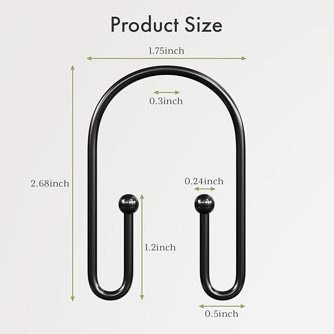 AmazerBath Shower Curtain Hooks, Simple Black Shower Curtain Hooks Rust Proof, Metal Shower Curtain Rings, Double Side Shower Hooks for Shower Curtain, Double Shower Hooks Rings Liner Bathroom, 12Pcs