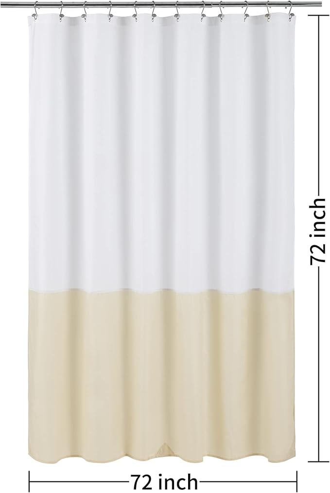 ALYVIA SPRING Waterproof Fabric Shower Curtain Liner - Soft & Light-Weight Cloth Shower Liner, 3 Bottom Magnets, Hotel Quality & Machine Washable - Standard Size 72x72, White and Cream