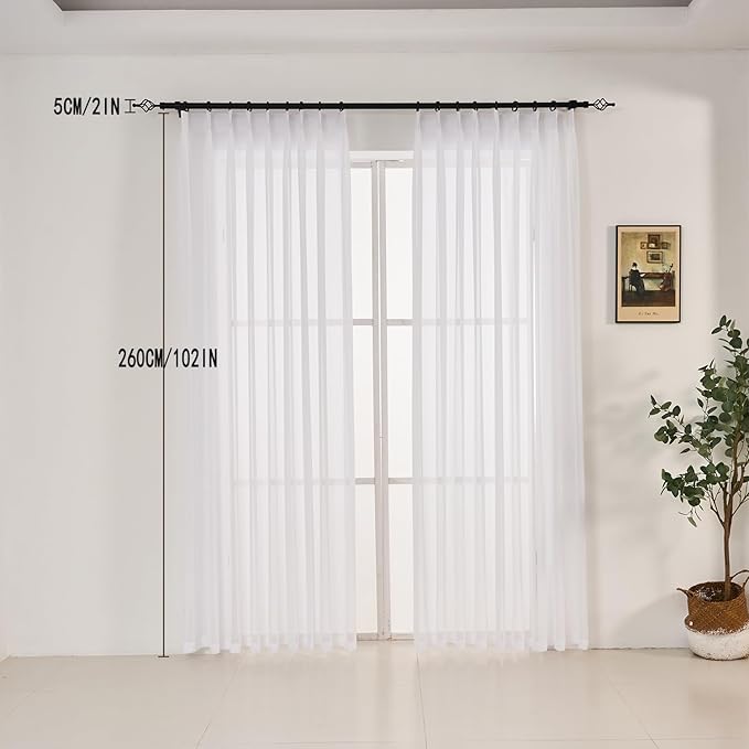 102 Inches Long Pure White Curtains for Bedroom Living Room Pinch Pleated Chiffon Sheer Curtains Light Filterring Semi-Sheer Curtain Pinch Pleat Drapes, 1 Panel,W52 x L102