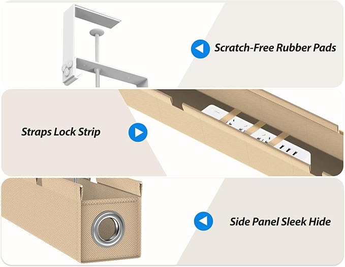 Under Desk Cable Management Tray, 30" Cord Organizer for Table with Oxford Fabric, 60LBS Capacity, No Drill Installation, Cable Management Fits Most Desks, Gaming Setup & Home Office