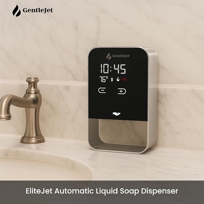 EliteJet Automatic Liquid Soap Dispenser Touchless - Wall Mount and Countertop with Dual Power (USB/Battery), LED Display, Aluminum Alloy Body, Kitchen and Bathroom Soap Dispenser for Hand