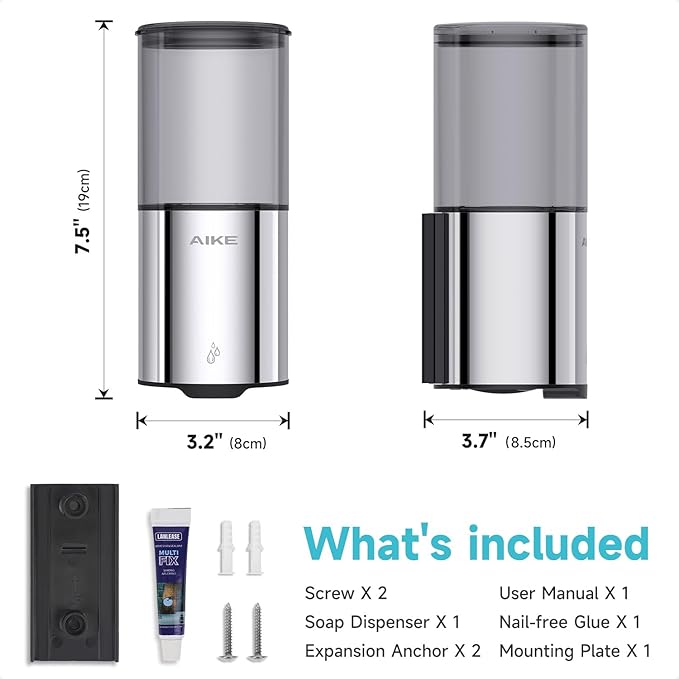 AIKE Automatic Soap Dispenser Wall Mounted for Kitchen and Bathroom, IPX7 Waterproof with Polished Stainless Steel Finish 13.5fl.oz.for Liquid Soap
