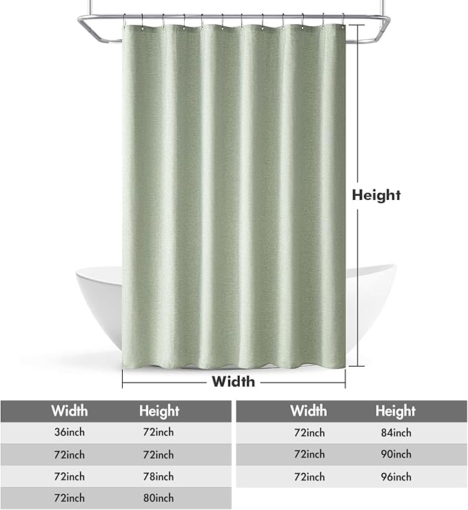 MIULEE Extra Long Spring Linen Shower Curtain 96 Inches Long with 12 Metal Hooks Modern Washable Fabric Curtain Set Waterproof Thick Cloth Shower Curtains for Bathroom Hotel Bathtub, Light Sage Green