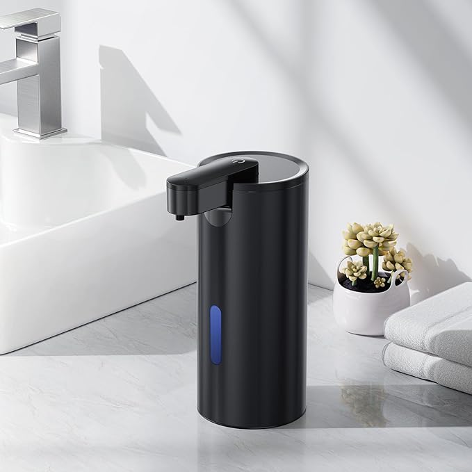 Automatic Soap Dispenser Touchless, Stainless Steel 11.5 oz 3 Levels Adjustable Hand Soap Dispenser with Rechargeable Sensor Pump for Kitchen & Bathroom Liquid Soap, Black