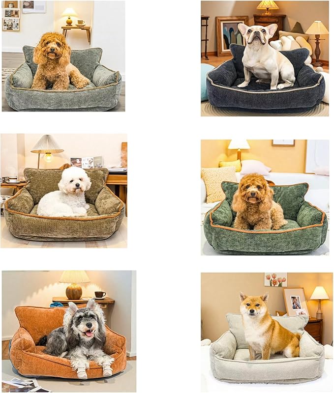 Small Dog Bed, Washable Pet Bed with Removable Cover, with Sides, Carry Handle & Side Pockets .Plush Chenille Orthopedic Pet Bed Couch for Small Breed Dogs & Cats .Calming