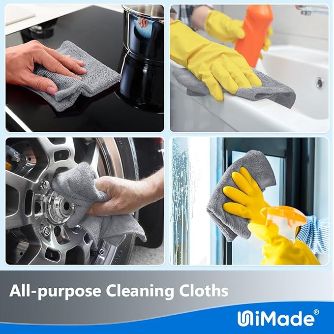 Microfiber Cleaning Cloth, 100 Sheets Microfiber Towels for Cars Commercial Grade Washcloths Lint-Free Bulk Shop Towel Cleaning Rags for Mechanic Restaurant Garage Housekeeping, 11"x 9", Grey