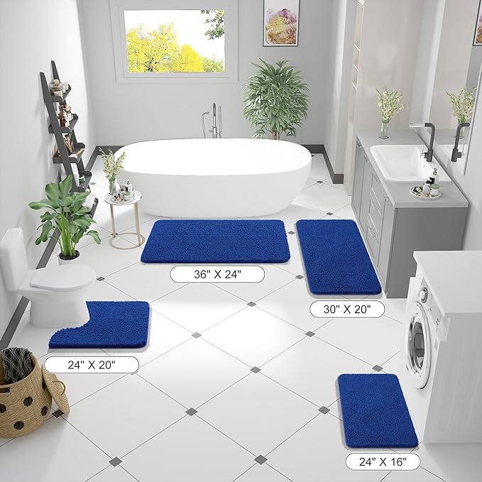 OLANLY Bathroom Rugs 30x20, Extra Soft Absorbent Chenille Bath Rugs, Rubber Backing Quick Dry, Machine Washable Bath Mats for Bathroom Floor, Tub and Shower, Home Decor Accessories, Royal Blue